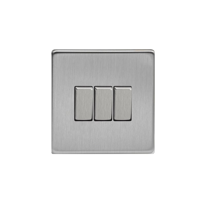 Varilight Screw Less Flat Plate Switch 3G Brushed Steel