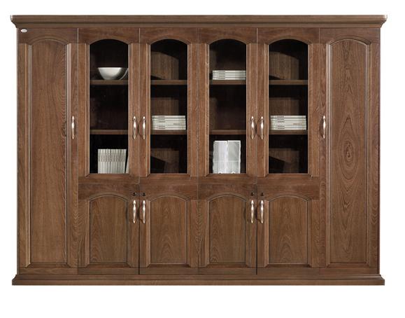 Large Real Wood Veneer Executive Office Storage Bookcase with Glass - 2800mm - KM1L06 UK