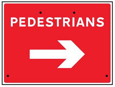 Pedestrians arrow right, 600x450mm Re-Flex Sign (3mm reflective polypropylene)