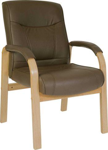 Specialising In Brown Leather Visitor Chair with Wood Frame - RICHMOND-VISIT UK