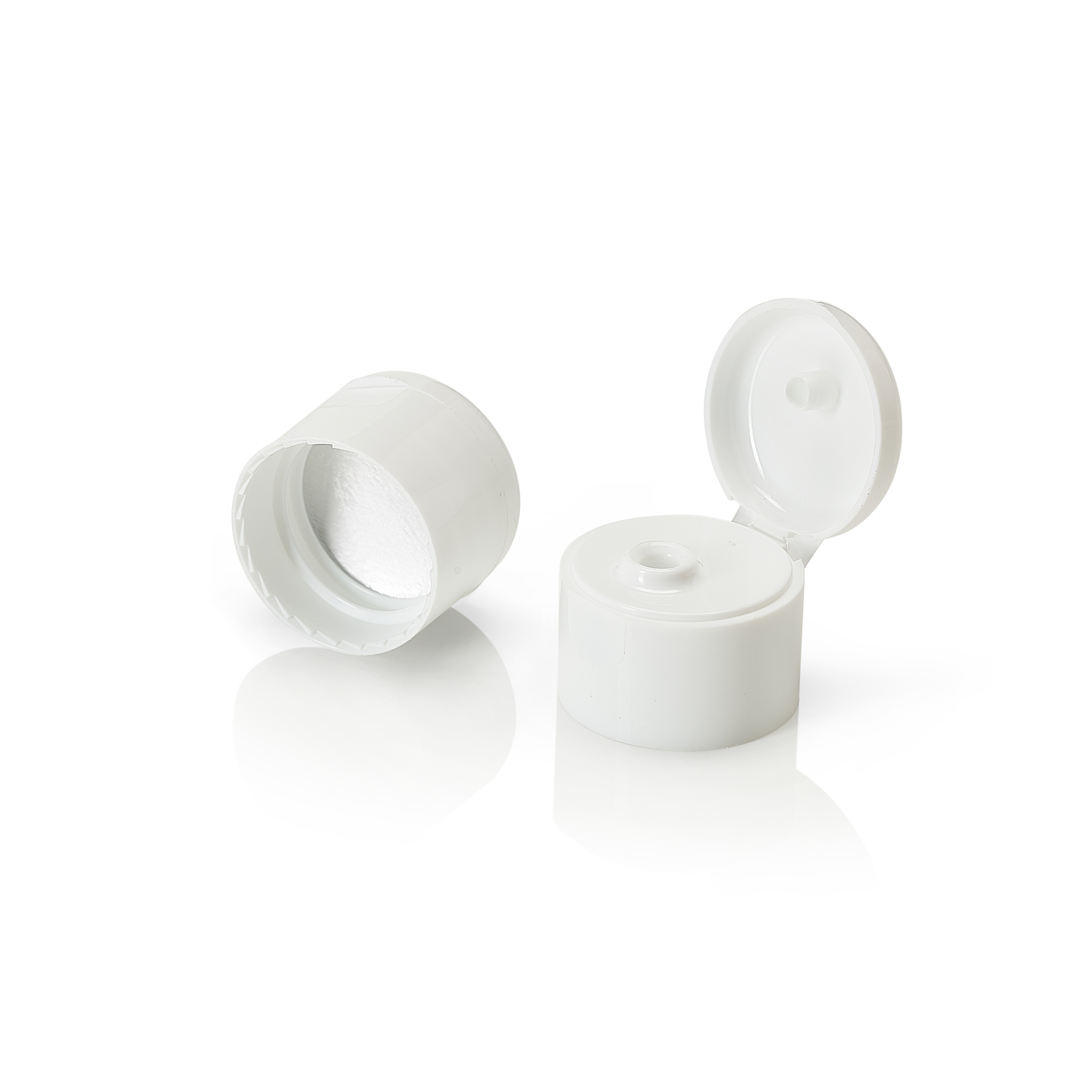 Supplier Of 28/410 White Induction Heat Seal Flip Top Cap for PET & PVC Bottles - Smooth