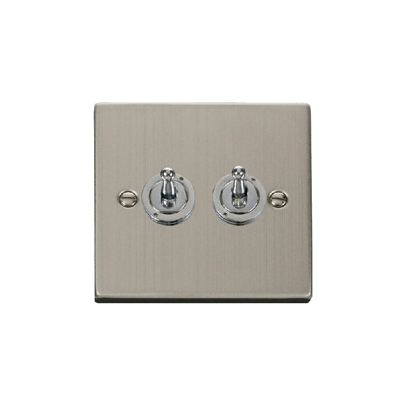 Click Deco 2 Gang 2 Way 10AX Toggle Switch Stainless Steel