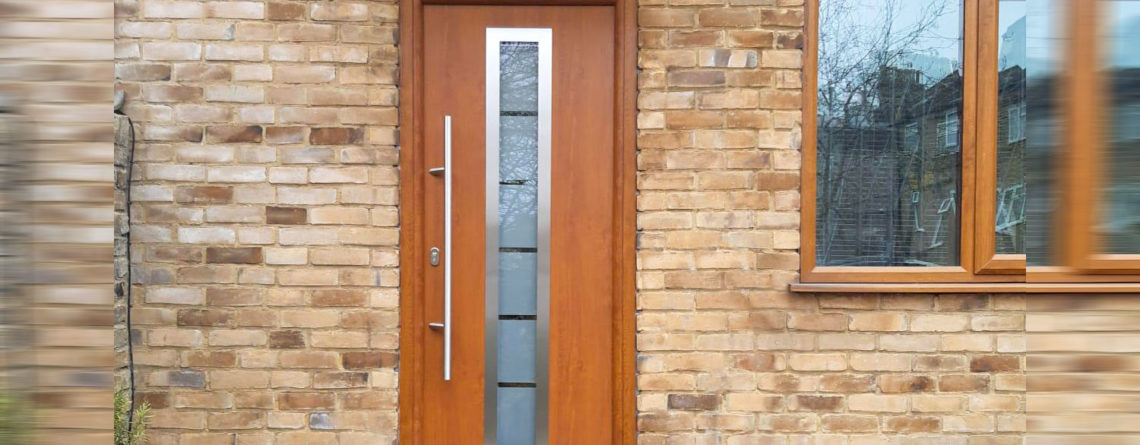 Hormann Thermo 46 Insulated Steel Front Door Style 700B Finished in Golden Oak