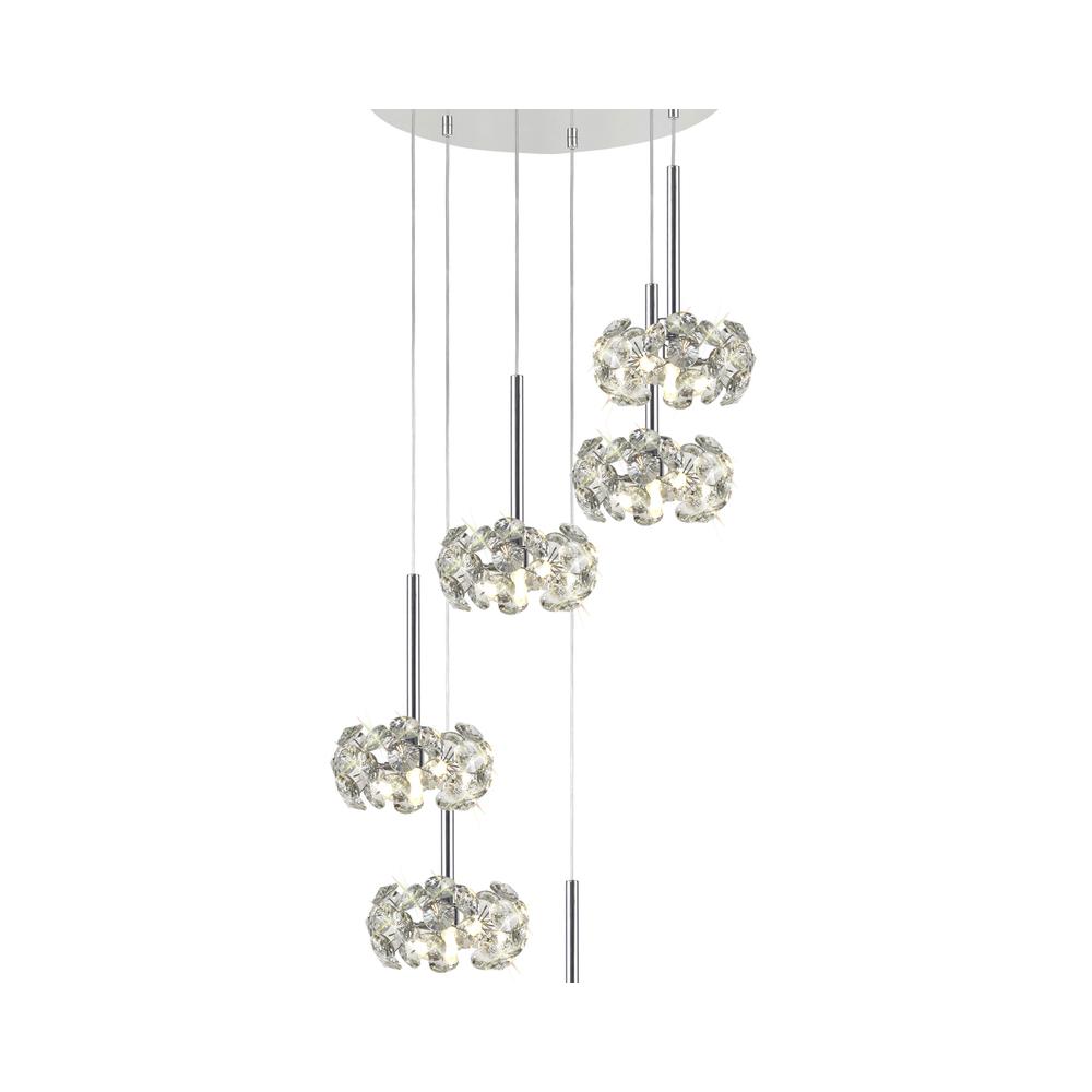 Luxuria Paramount 47cm 6 Light G9 2.5m Round Multiple Pendant With Polished Chrome And Crystal Shade