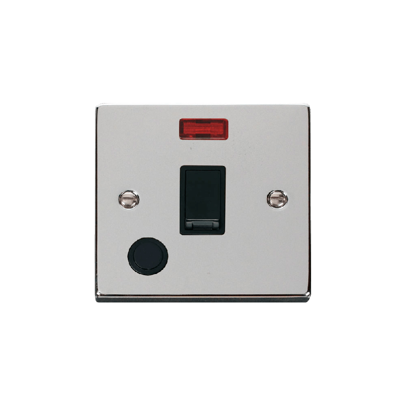 Click Deco 20A 1 Gang DP Switch with Flex Outlet and Neon Polished Chrome Insert Black