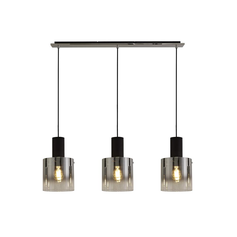 Luxuria Fusion Linear Pendant 3 Light Adjustable E27 Black/Smoke Fade Glass