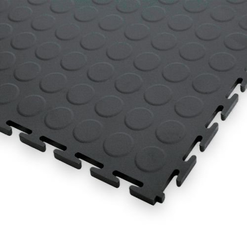 Garage Floor Tiles, 7mm Thick PVC - Raised Disk Texture-Graphite
