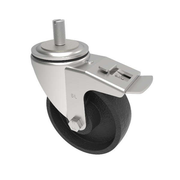 Cast Iron Stem Swivel Castor Brake 125mm 250kg Load