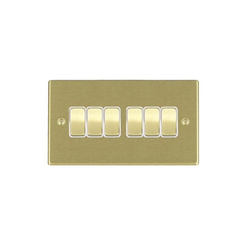 Hamilton Hartland 6 Gang 2 Way Rocker Switches Satin Brass/White Insert