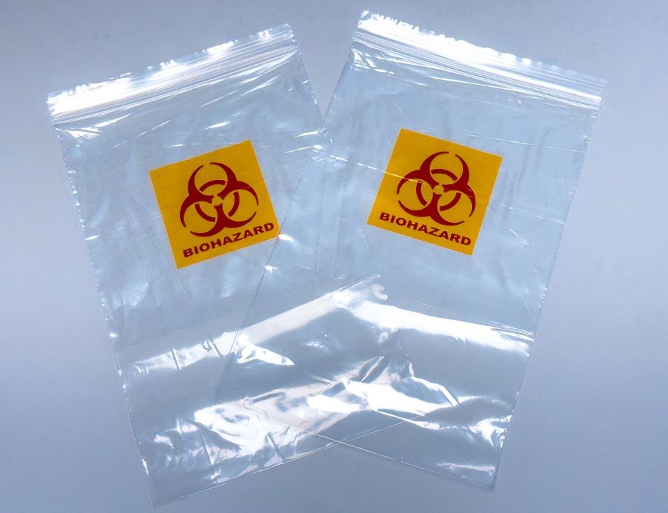 SecureLab Biohazard Bags with Document Pouch, 152x140mm