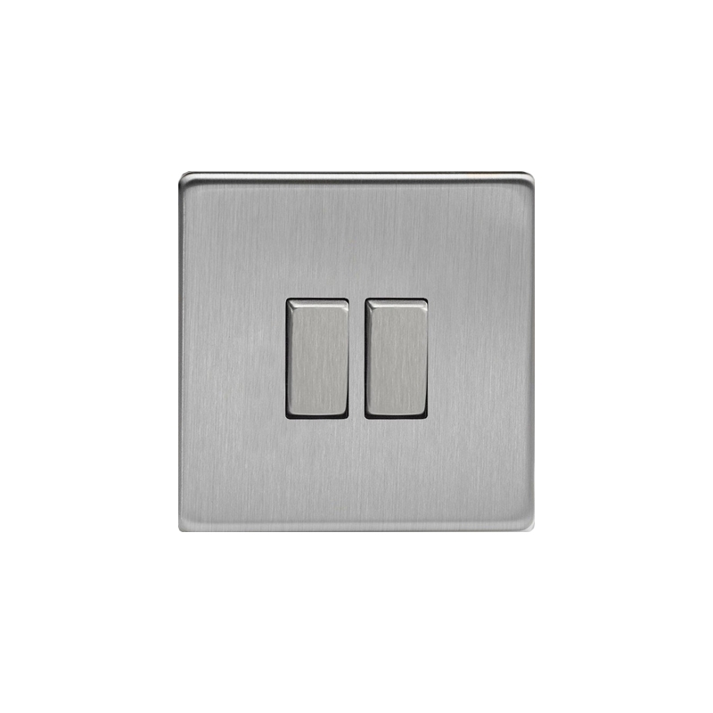 Varilight Screw Less Flat Plate Switch 2G Brushed Steel