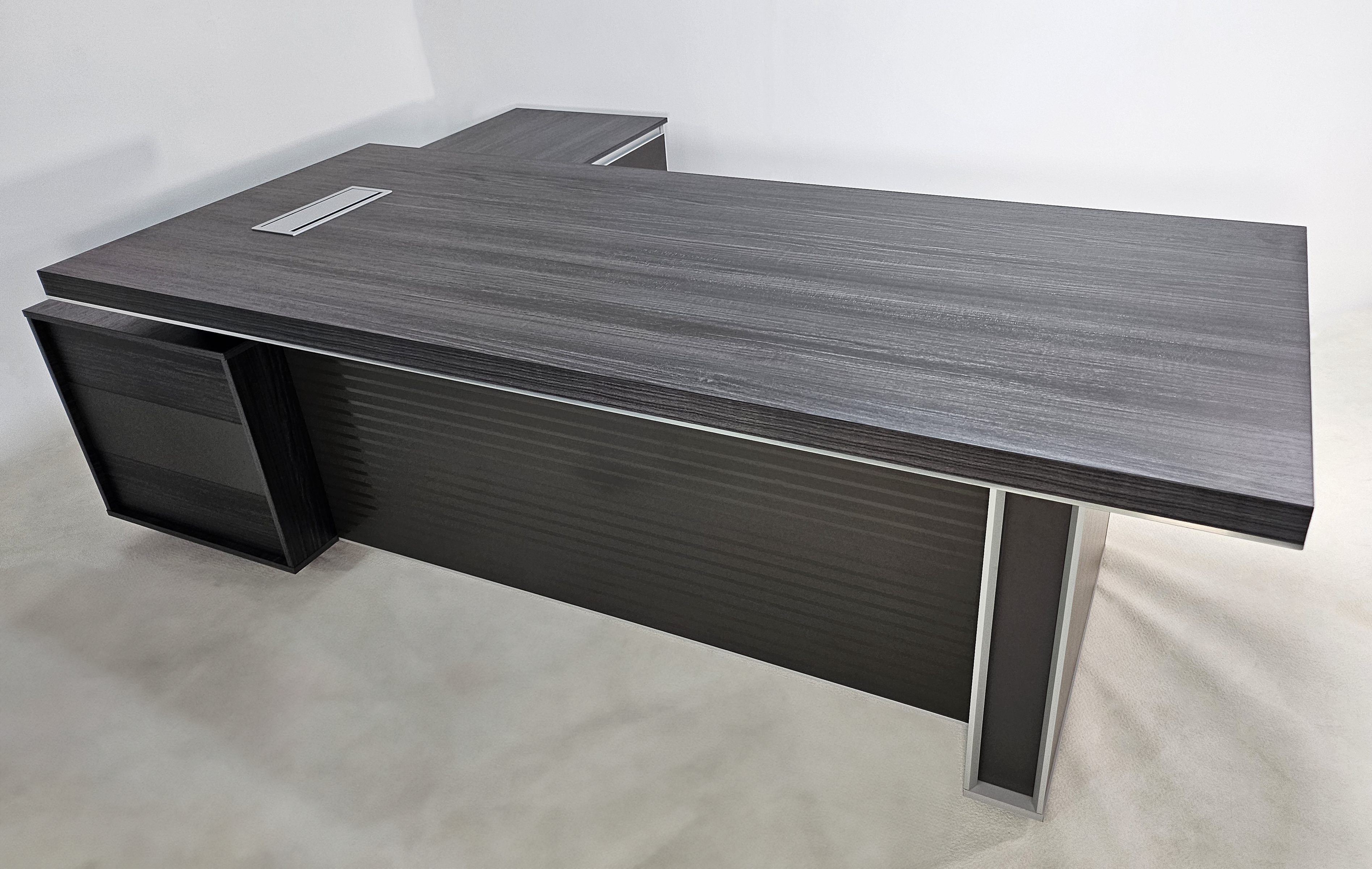 Large Stylish Grey Oak Veneer Corner Executive Office Desk with Built in Storage - 2400mm - BJS-D1124 UK