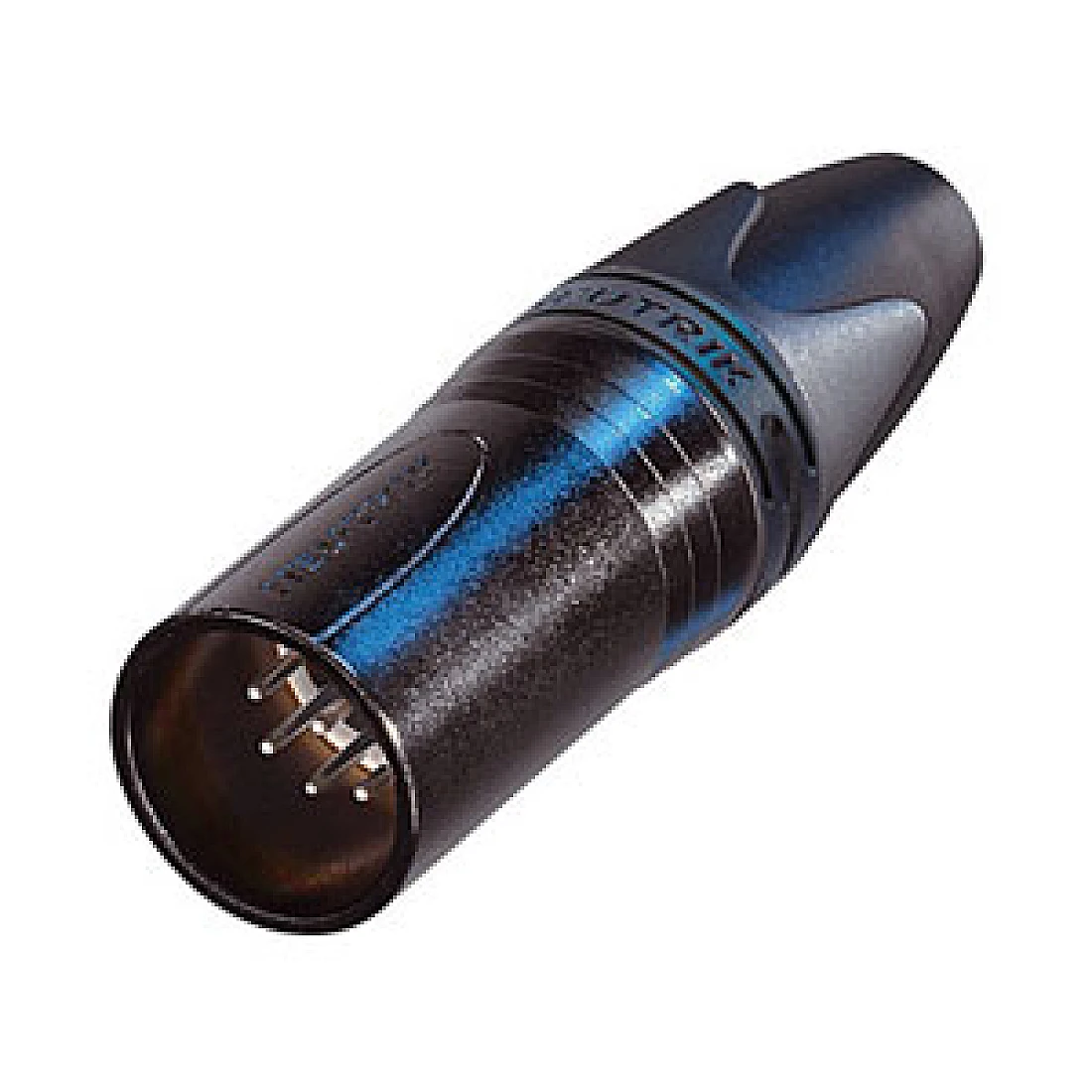 XLR Connector Neutrik 7 pole male cable connector with black metal housing and silver contacts.