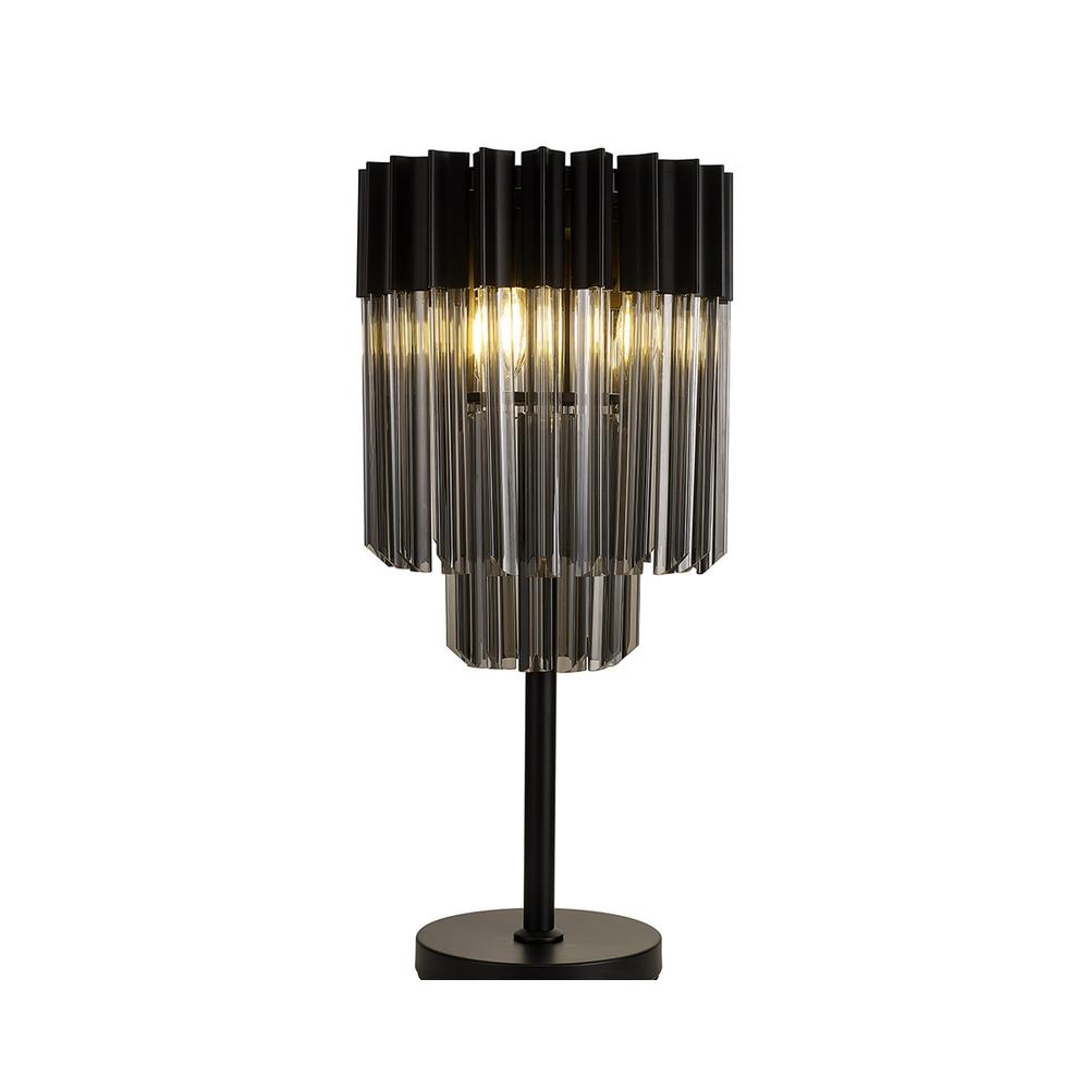 Luxuria Osiris 30xH65cm Table Lamp 3 Light E14 Matt Black / Smoke Sculpted Glass