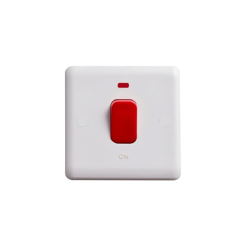 Deta Vimark Curve 50A DP Switch with Red Rocker & Neon