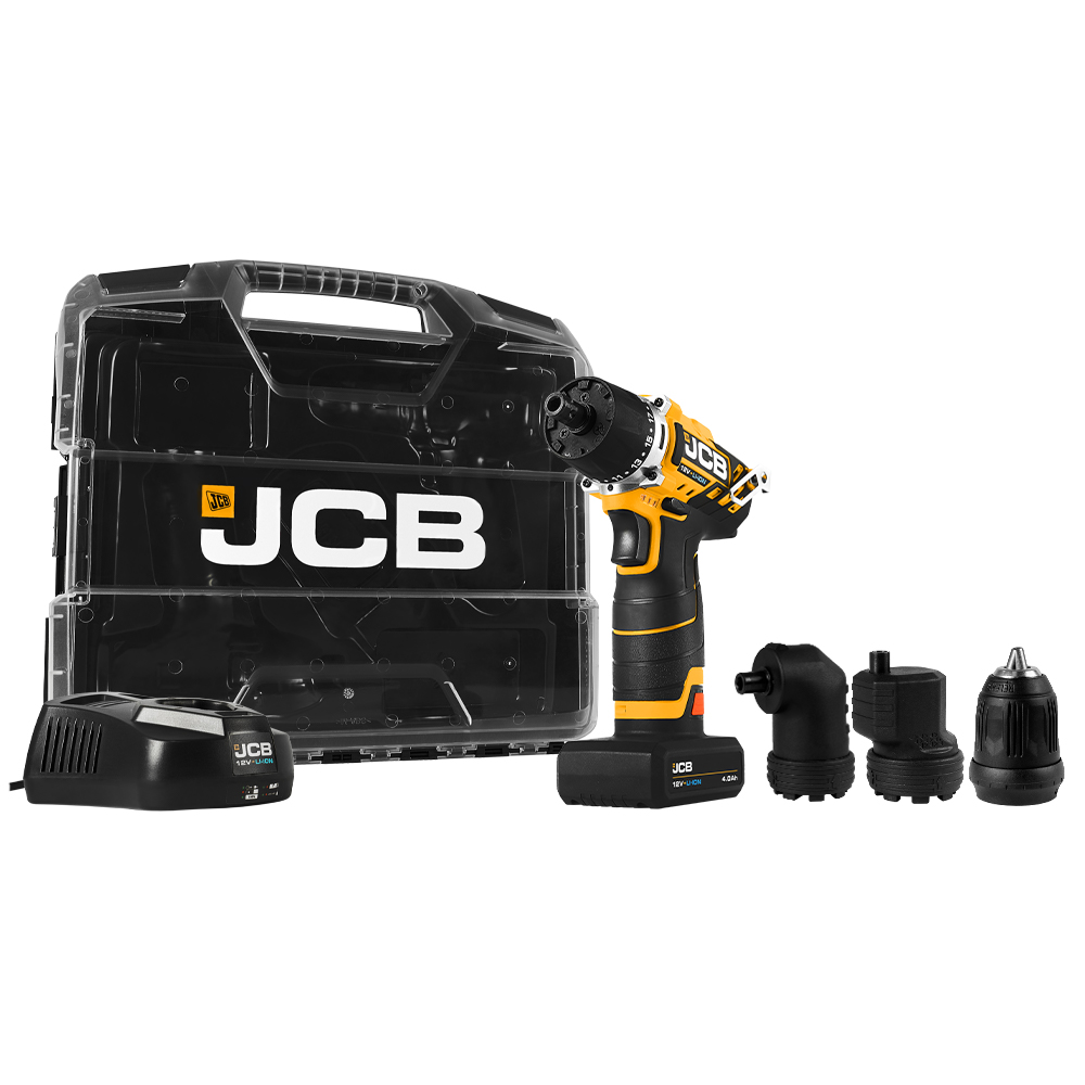 UK Suppliers JCB 12V 4 in 1 Drill Driver 2.0Ah Batteries in W-Boxx 102 Power Tool Case