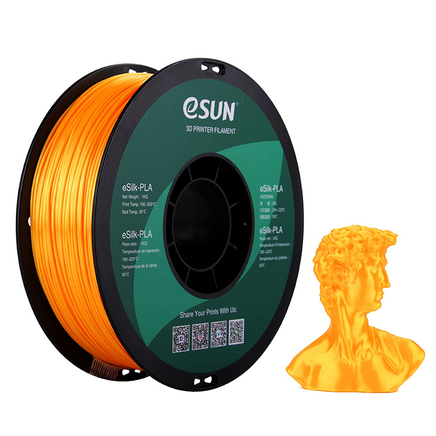 eSUN PLA Dark Yellow Silk 1.75mm 1Kg 3D Printing filament