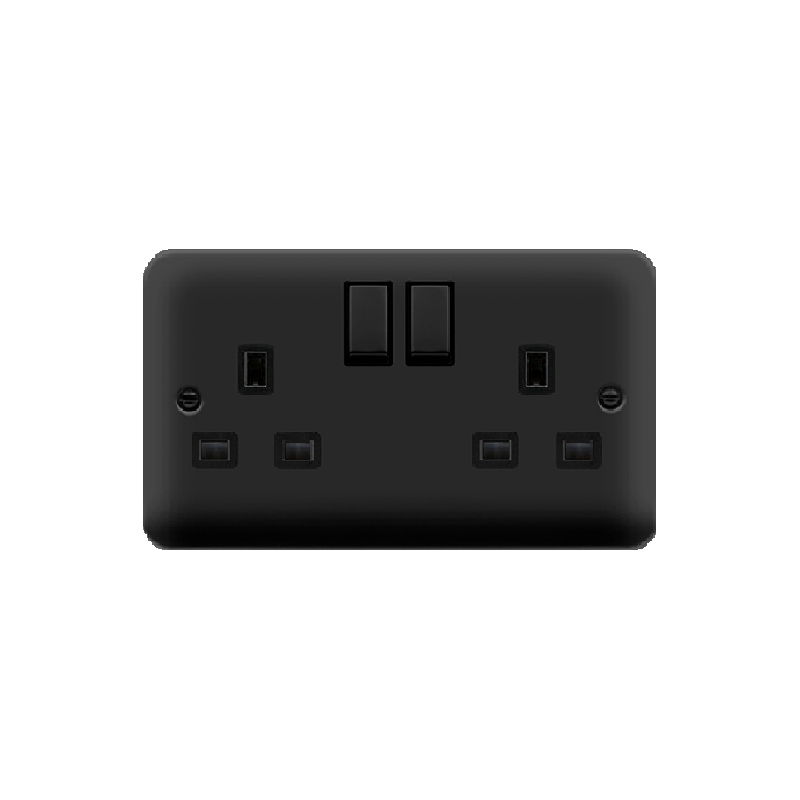 Click Deco Plus 2 Gang Socket 13A Matt Black Black Inserts