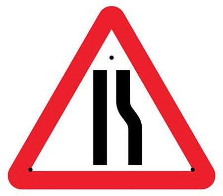 Road narrowing right, 750mm triangle Re-Flex Sign (3mm reflective polypropylene)