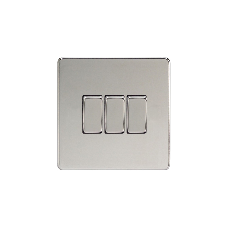 Varilight Screw Less Flat Plate Switch 3G Chrome