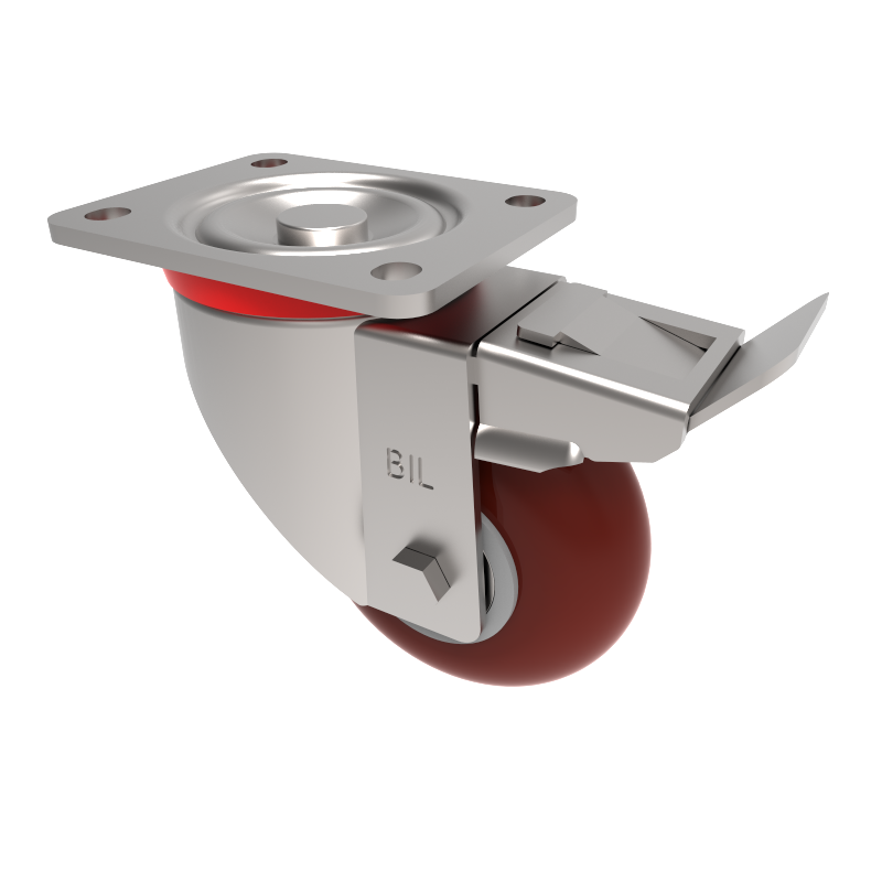 Ergonomic Polyurethane Plate Swivel Castor Brake 125mm 350kg Load