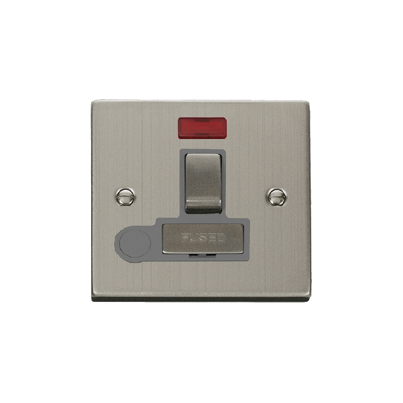 Click Deco 13A Fused 'Ingot' DP Switched Connection Unit With Flex Outlet & Neon Stainless Steel Insert Grey