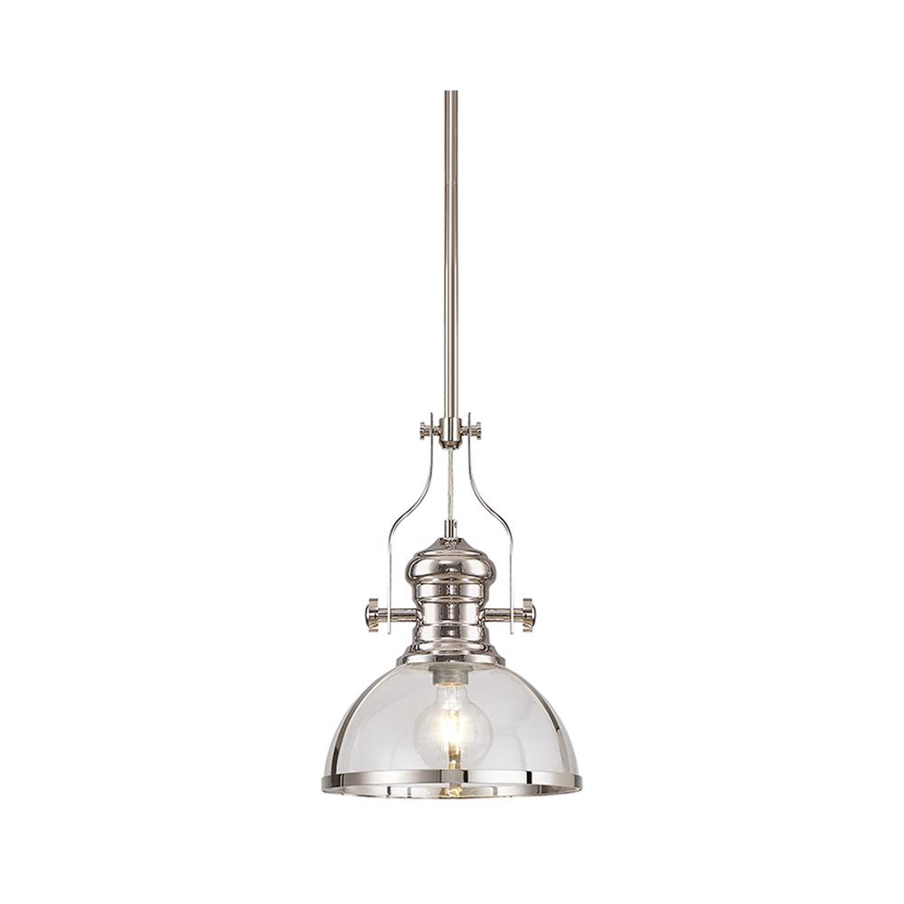 Luxuria Serena Pendant Light E27 Polished Nickel With Round 30cm Polished Nickel / Clear Glass Shade