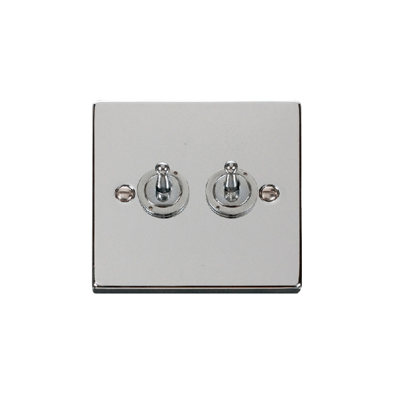 Click Deco 2 Gang 2 Way 10AX Toggle Switch Polished Chrome