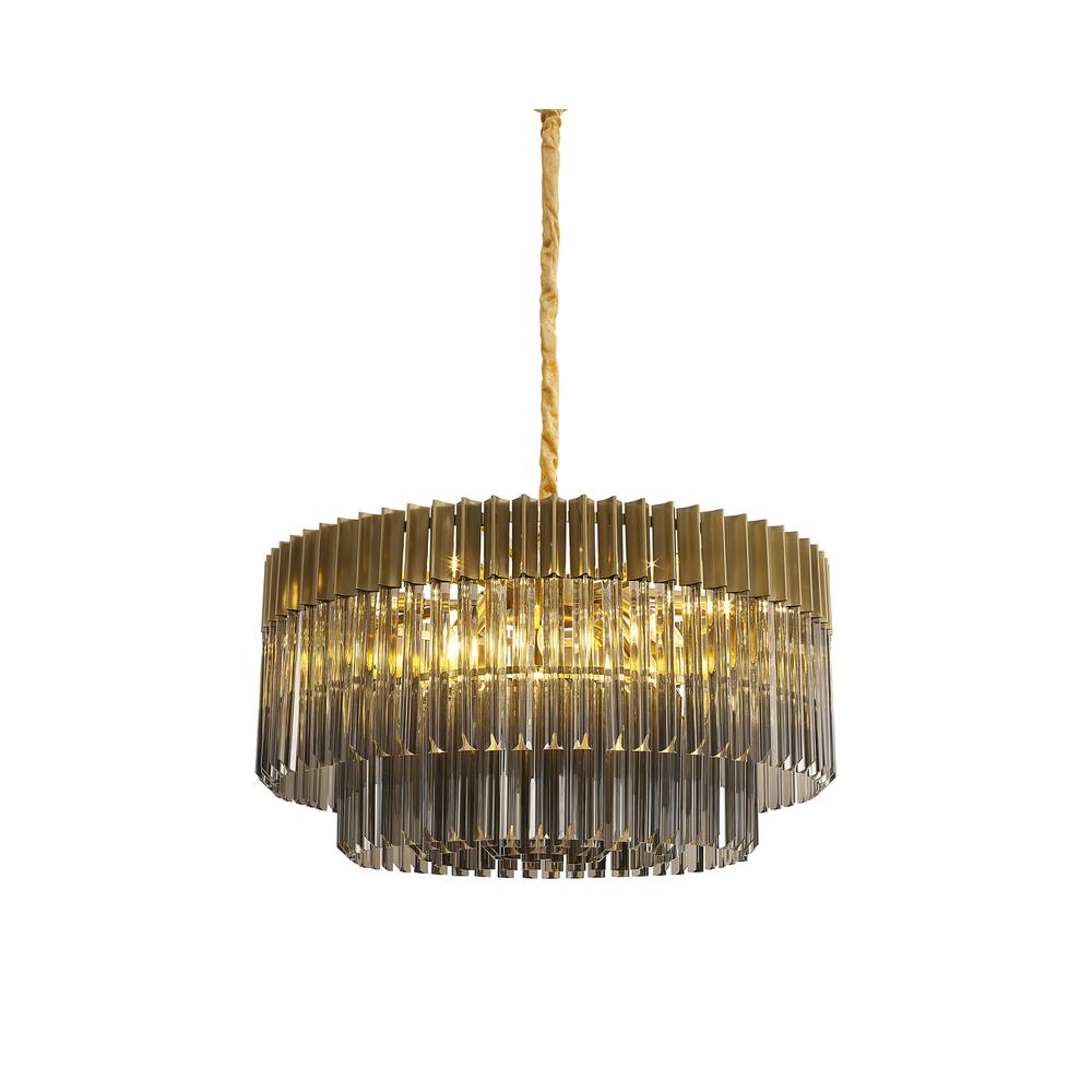 Luxuria Osiris 80cm Pendant Round 12 Light E14 Brass / Smoke Sculpted Glass