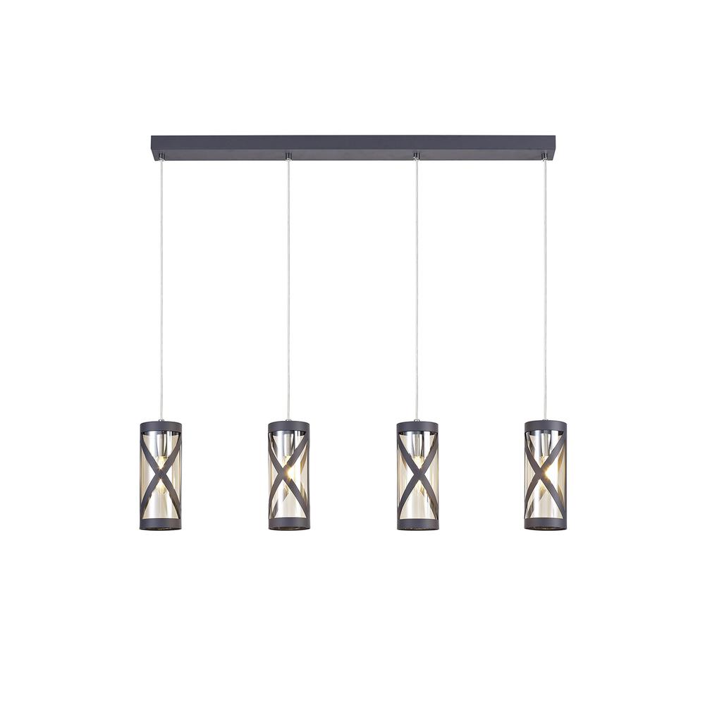 Luxuria Luminex 4 Light Bar Linear Pendant E14 Matt Grey/Polished Chrome/Cognac