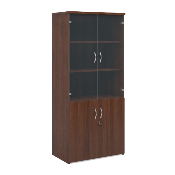 Universal Combination Unit with Glass Upper Doors and 4 Shelves - Walnut
