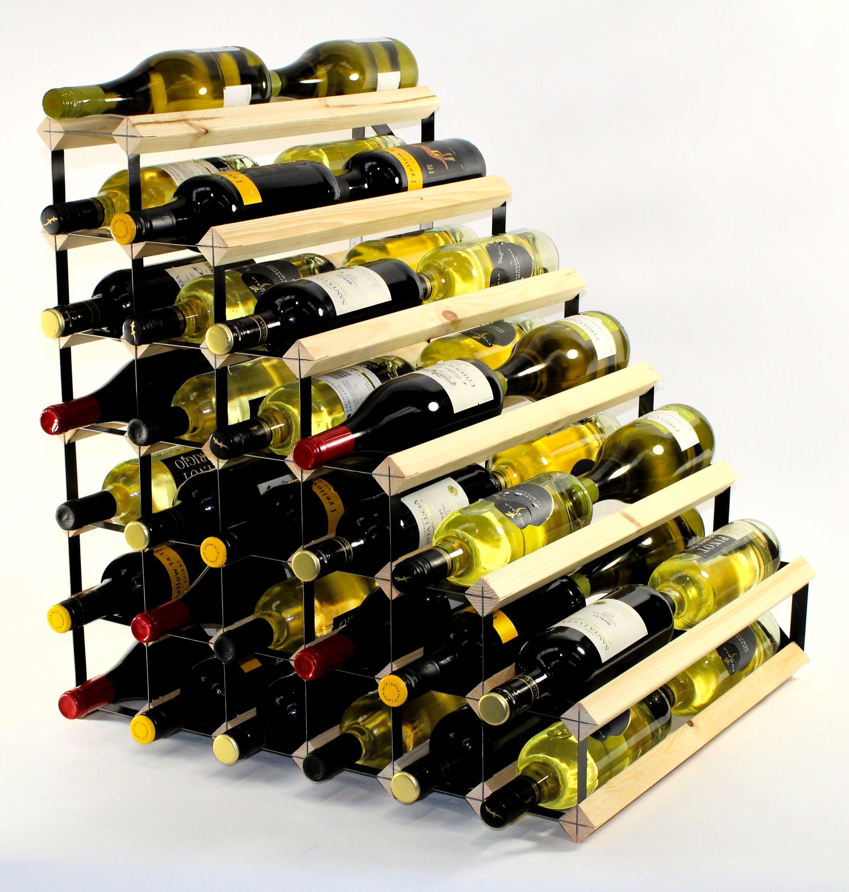 Double depth 54 bottle understairs wine rack - Pine wood - Black metal