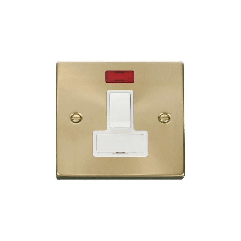 Click Deco 13A DP Switched Fused Connection Unit With Neon Satin Brass Insert White