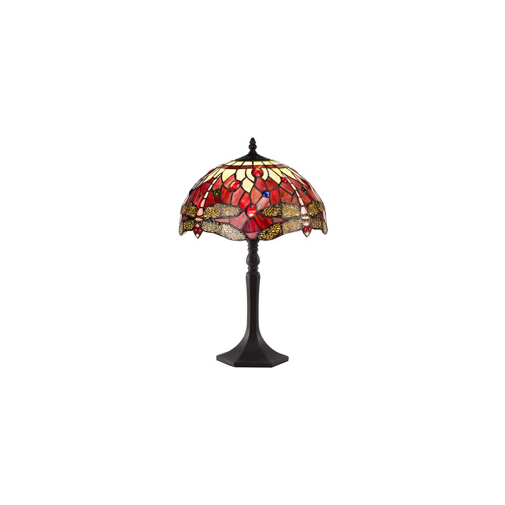 Luxuria Broadway 1 Light Octagonal Table Lamp E27 With 30cm Tiffany Shade Purple/Pink/Crystal/Aged Antique Brass