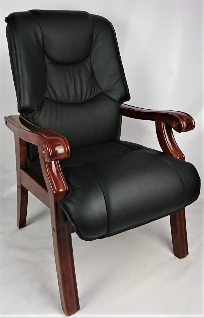 Senato CHA-SZC-589 Visitor Chair Black Leather with Walnut Arms UK