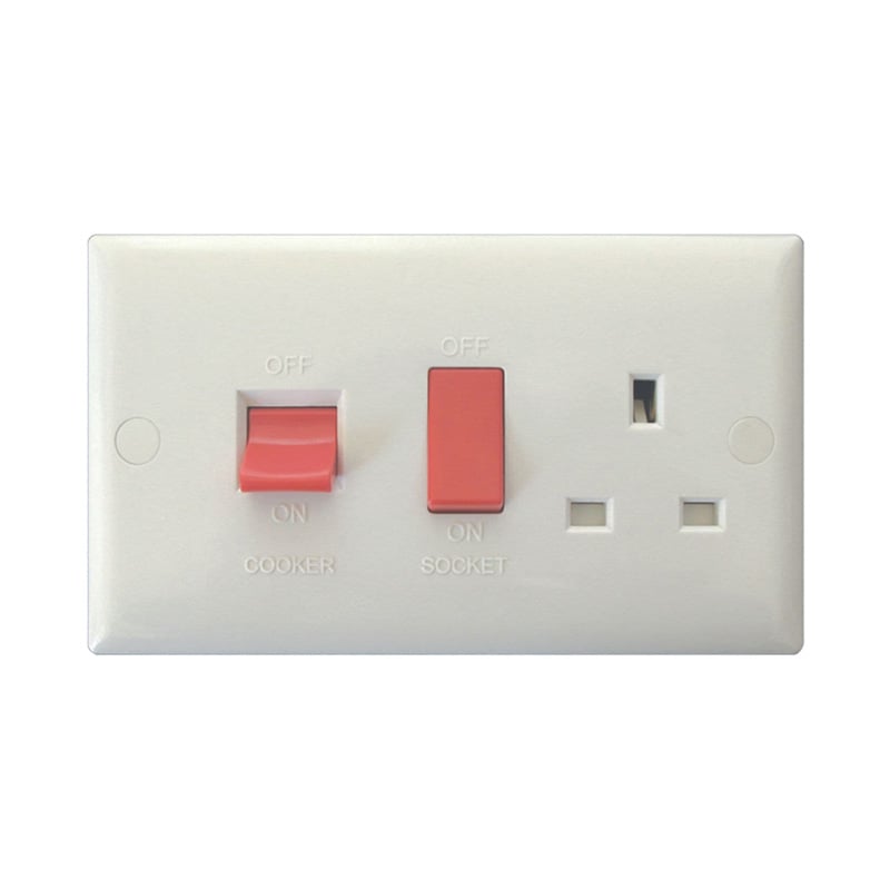 Varilight Value 45A Cooker Panel with 13A DP Red Rocker Switched Socket Outlet