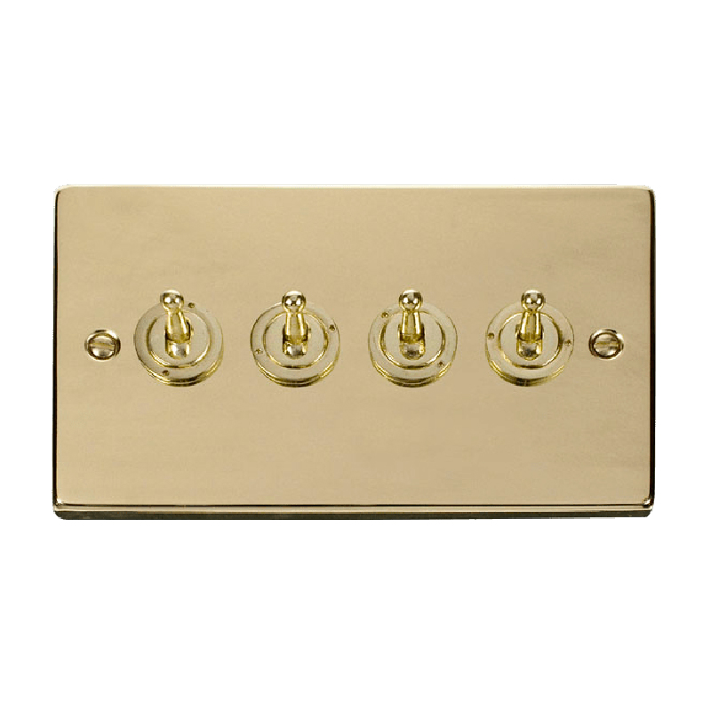 Click Deco 4 Gang 2 Way 10AX Toggle Switch Polished Brass