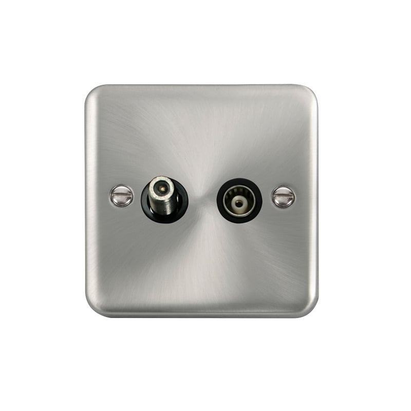 Click Deco Plus Twin Isolated Satellite & Isolated Coaxial Outlet Satin Chrome Black Inserts