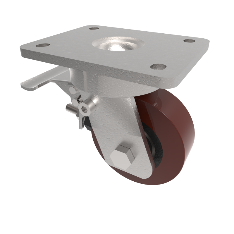 Polyurethane Cast Iron Plate Swivel Castor Brake 100mm 300kg Load