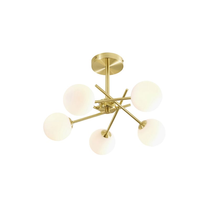 Forum Lindos Cross Arm Semi-Flush 5xG9 Satin Brass/Opal