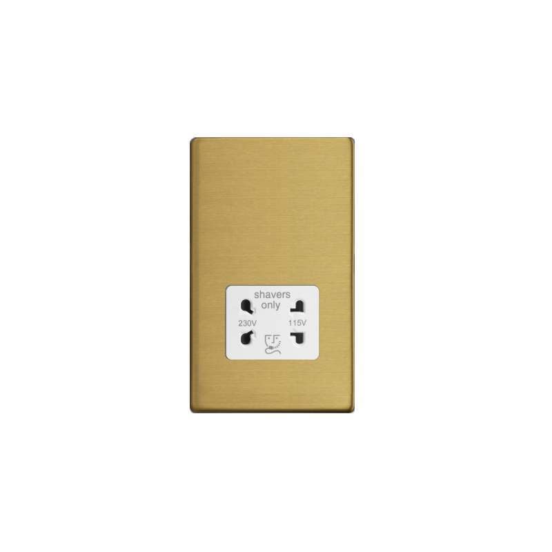 Varilight Screw Less Brushed Brass Dual Voltage Shaver Socket White