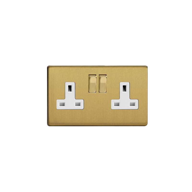 Varilight Screw Less Brushed Brass 2G 13A Switched Socket White