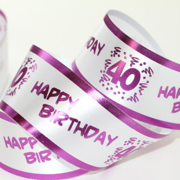 Foil Print 38mm Birthday Style Design (Plate: 2305, Colour(s): WHITE and Metallic Purple)