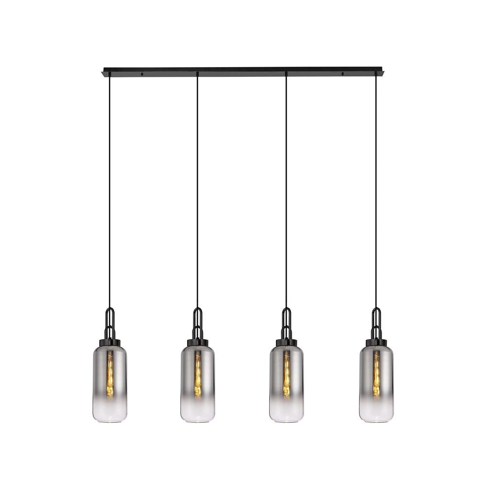 Luxuria Kennith Linear 4 Light Pendant E27 With 16cm Cylinder Glass Smoked/Clear Black Chrome/Matt Black