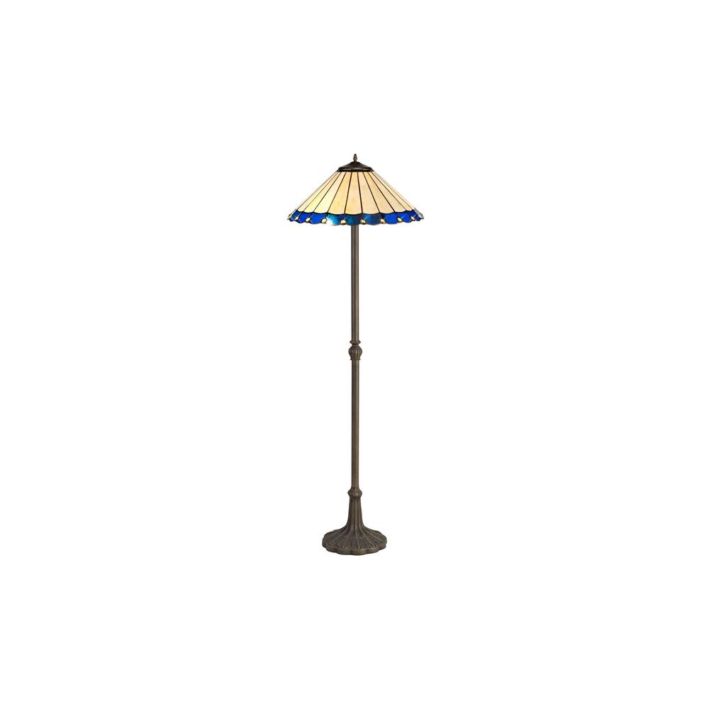 Luxuria Sleek 2 Light Leaf Design Floor Lamp E27 With 40cm Tiffany Shade Blue/Cream/Crystal/Aged Antique Brass