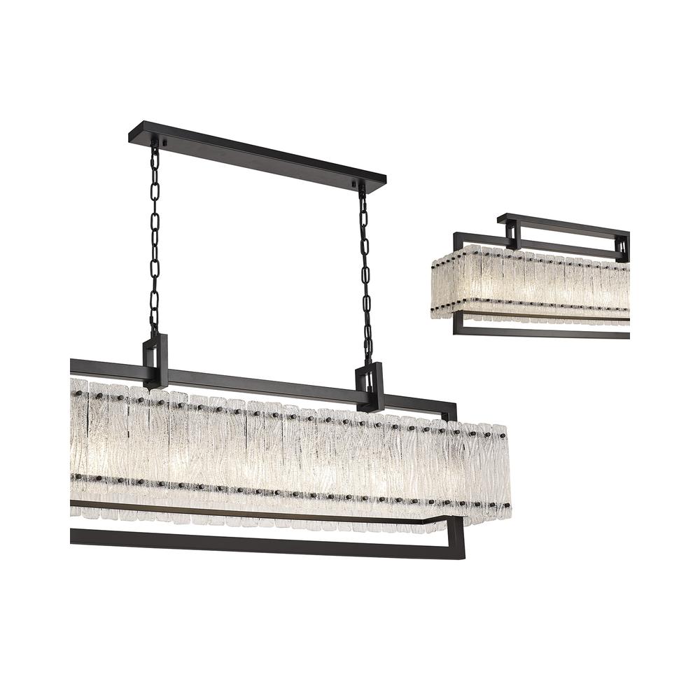 Luxuria Nebula Large Linear Pendant 12 Light E27 Matt Black/Crystal Sand Glass