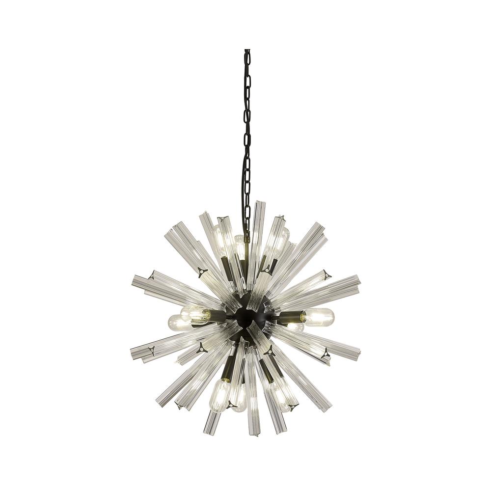 Luxuria Seneca 60cm 10 Light E14 Round Pendant Matt Black / Clear Glass