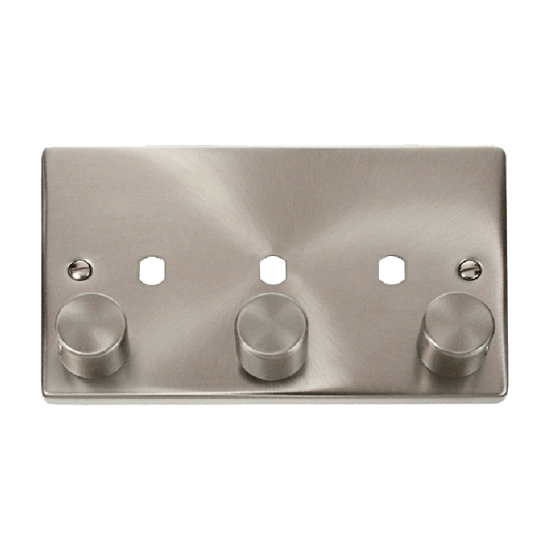 Click Deco 3 Gang Unfurnished Dimmer Plate and Knob (1200W Max) Satin Chrome