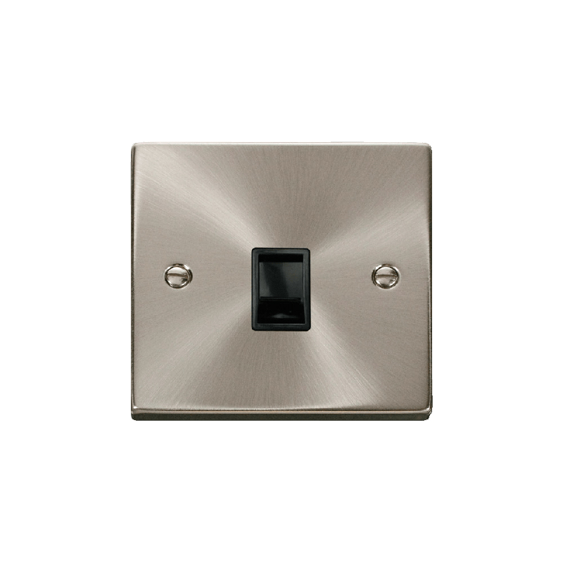 Click Deco Single RJ11 Socket Ireland/USA Outlet Satin Chrome Insert Black