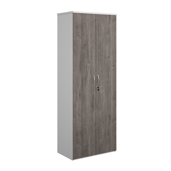 Duo Double Door Cupboard with 5 Shelves - Grey Oak and White